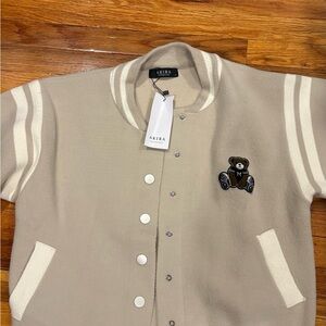 AKIRA Tan and Cream Varsity Jacket
